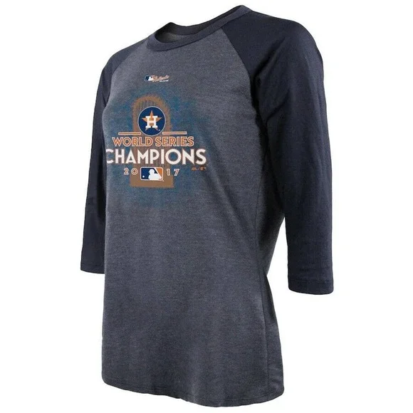 Houston Astros Women's Majestic 2017 World Series Champions 3/4 Raglan T-Shirt - Picture 2 of 3